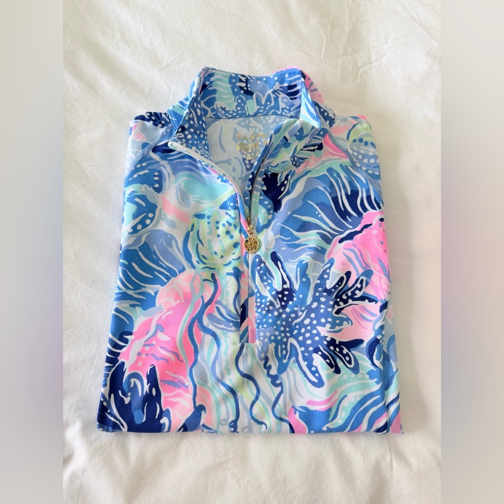 Lilly Pulitzer | SZ XS | Marion Half Zip UPF 50+ Long Sleeve top Surf Blue Pink - Picture 12 of 12